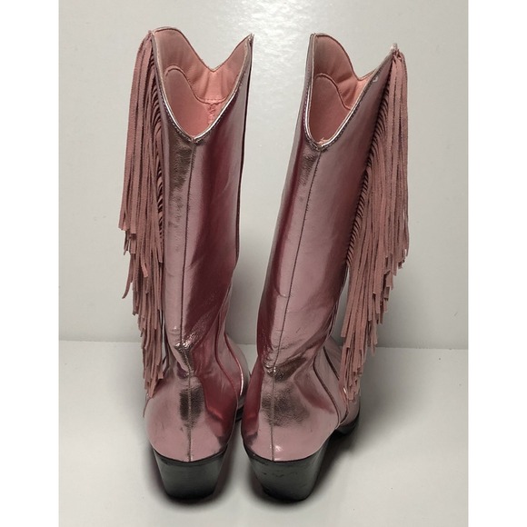 Billini Andi Metallic Pink Fringe Cowboy Cowgirl Boots Womens Damaged Heels 9 - Picture 6 of 16